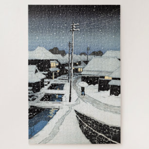 Quebra-cabeça Neve Noturna na Vila Terajima Hasui Kawase
