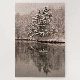 Quebra-cabeça Neve Sobre Lago Winter Wonderland Vintage Landscap