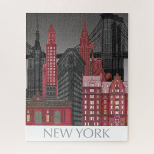 Quebra-cabeça New York Elevations by Night - Vermelho