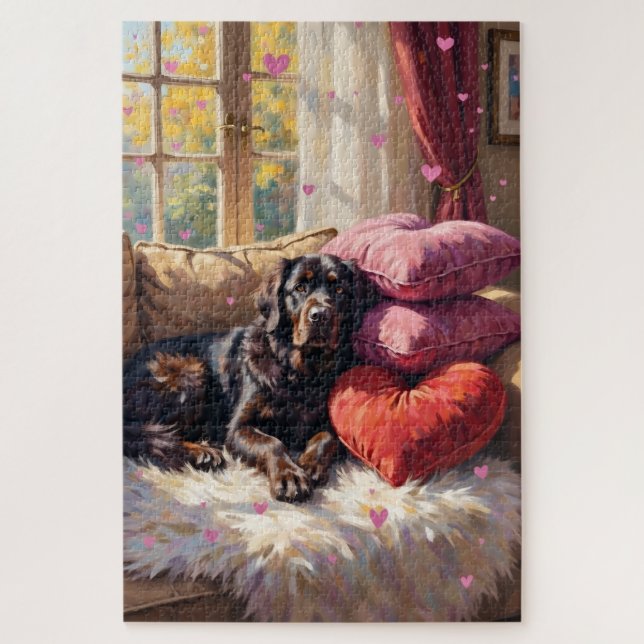 Quebra-cabeça Newfoundland Dog Cozy Valentine's Day Retreat (Vertical)