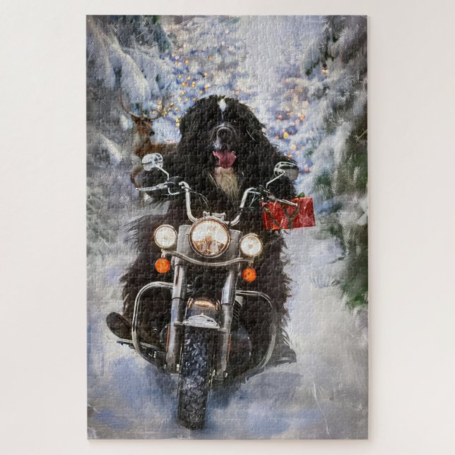 Quebra-cabeça Newland Dog Riding Motorcycle Christmas (Vertical)
