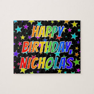 Quebra-cabeça "NICHOLAS" Primeiro Nome, Diversão "FELIZ ANIVERS