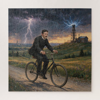 Quebra-cabeça Nikola Tesla andando de bicicleta para seu laborat