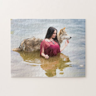 Quebra-cabeça Ninfa da floresta com seu lobo