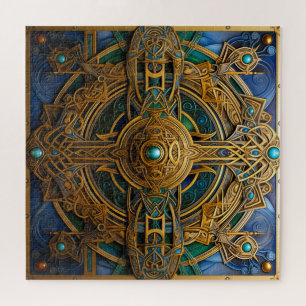 Quebra-cabeça Nó Célula Dourado Verde Azul