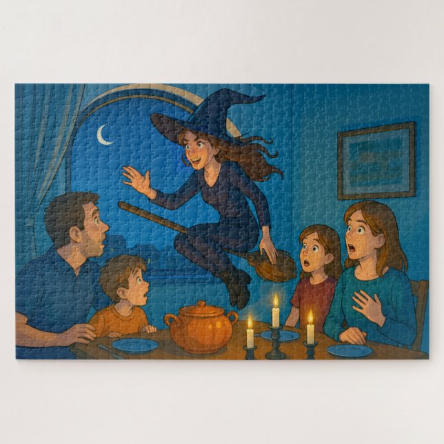 Quebra-cabeça No Halloween, dê boas-vindas às bruxas! (Horizontal)