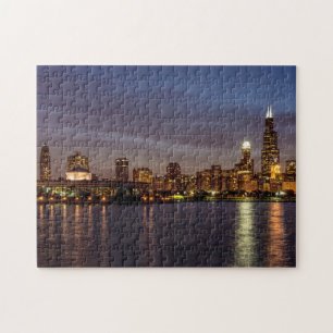 Quebra-cabeça Noite de Chicago Cityscape