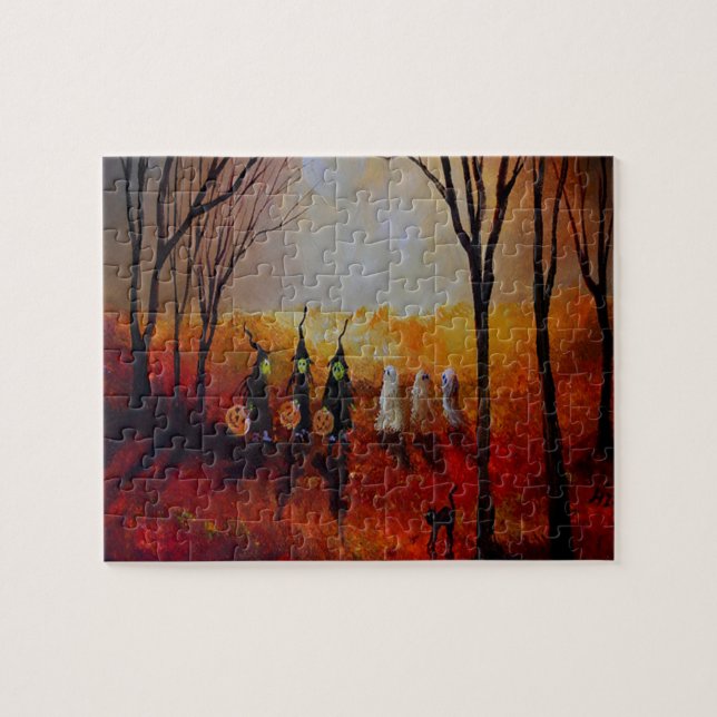 Quebra-cabeça Noite de Halloween Lua Cheia Fantasmas e Bruxas (Horizontal)