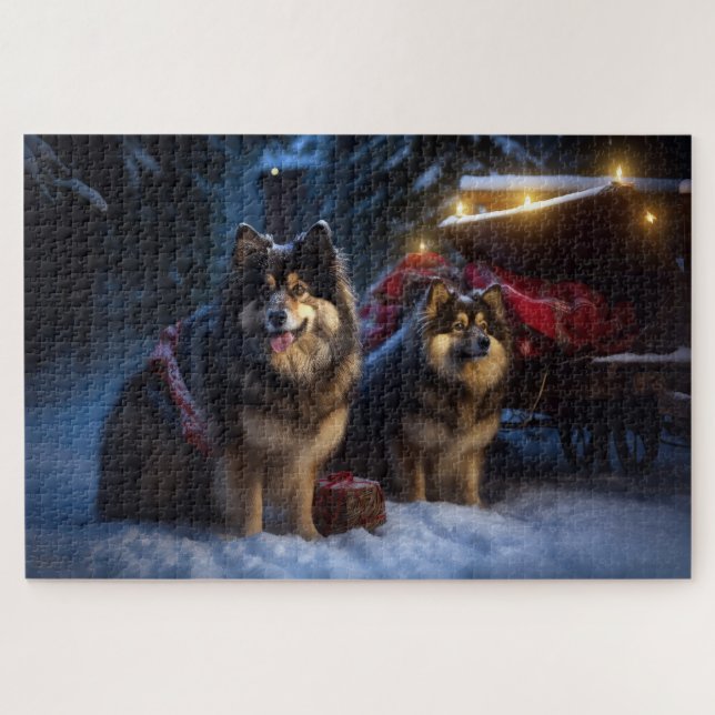 Quebra-cabeça Noite de Natal Finlandesa de Lapphund Snowy Sleigh (Horizontal)