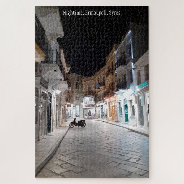 Quebra-cabeça Noite, Ermoupoli, Syros, Grécia.Personalizado (Vertical)