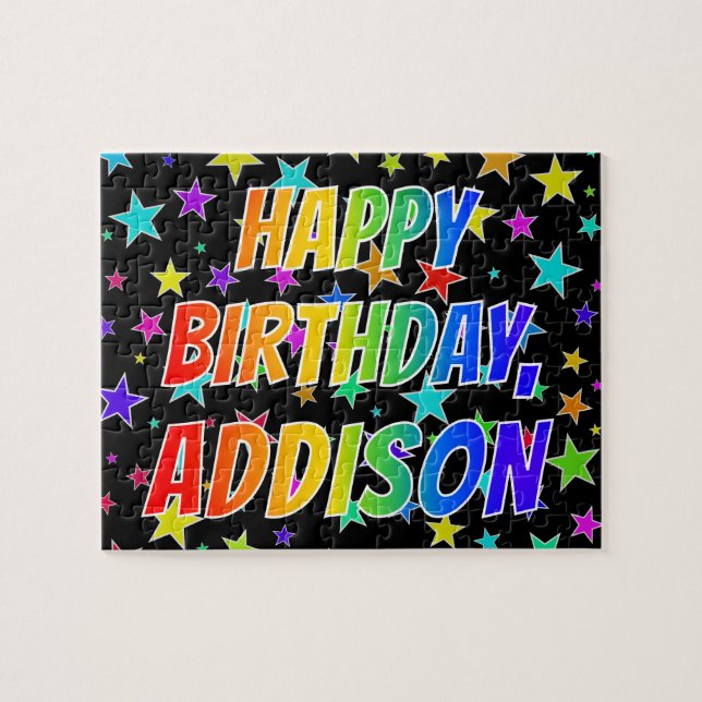 Quebra-cabeça Nome "ADDISON", Diversão "FELIZ ANIVERSÁRIO (Horizontal)