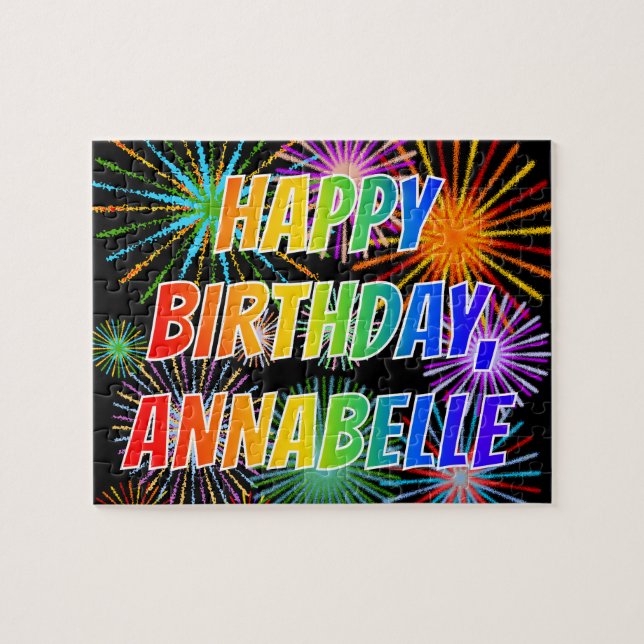 Quebra-cabeça Nome "ANNABELLE", Diversão "FELIZ ANIVERSÁRIO" (Horizontal)