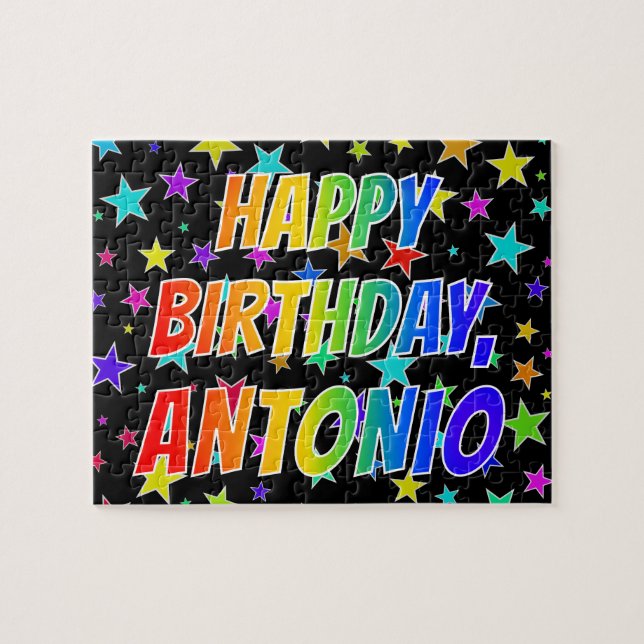 Quebra-cabeça Nome "ANTONIO", Diversão "FELIZ ANIVERSÁRIO" (Horizontal)