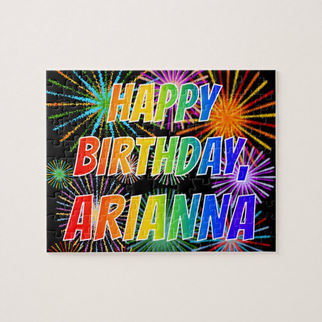 Quebra-cabeça Nome "ARIANNA", Diversão "FELIZ ANIVERSÁRIO" (Horizontal)