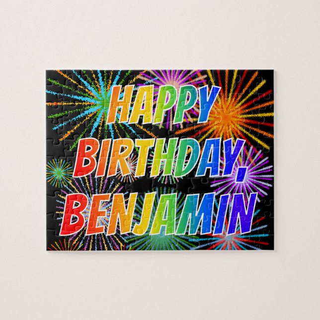 Quebra-cabeça Nome "BENJAMIN", Diversão "FELIZ ANIVERSÁRIO" (Horizontal)