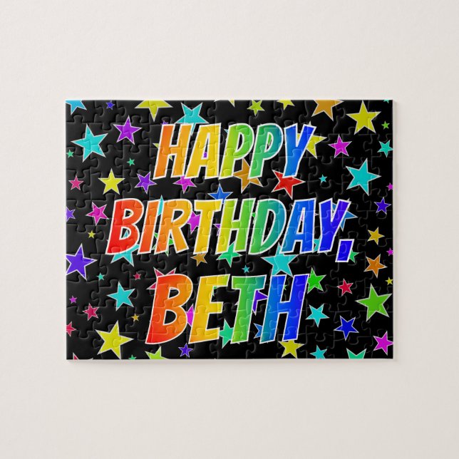 Quebra-cabeça Nome "BETH", Diversão "FELIZ ANIVERSÁRIO" (Horizontal)