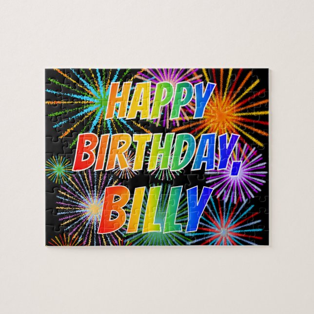 Quebra-cabeça Nome "BILLY", Diversão "FELIZ ANIVERSÁRIO" (Horizontal)