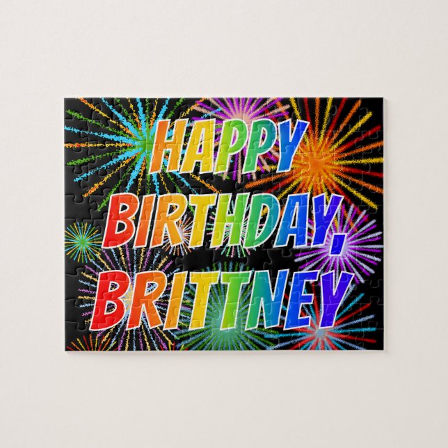 Quebra-cabeça Nome "BRITTNEY", Diversão "FELIZ ANIVERSÁRIO" (Horizontal)