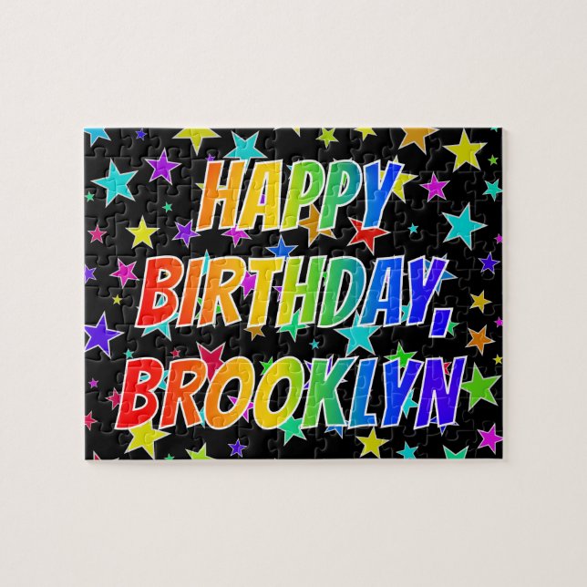 Quebra-cabeça Nome "BROOKLYN", Diversão "FELIZ ANIVERSÁRIO" (Horizontal)