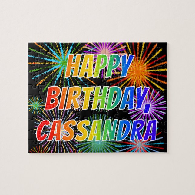 Quebra-cabeça Nome "CASSANDRA", Diversão "FELIZ ANIVERSÁRIO" (Horizontal)