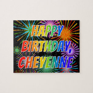 Quebra-cabeça Nome "CHEYENNE", Diversão "FELIZ ANIVERSÁRIO"