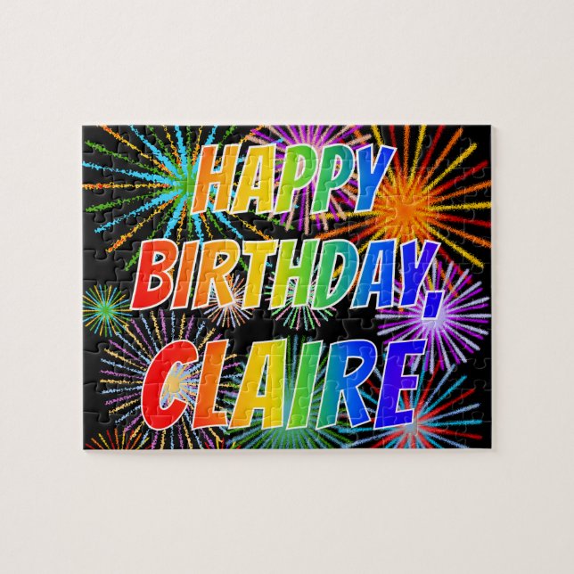Quebra-cabeça Nome "CLAIRE", Diversão "FELIZ ANIVERSÁRIO" (Horizontal)