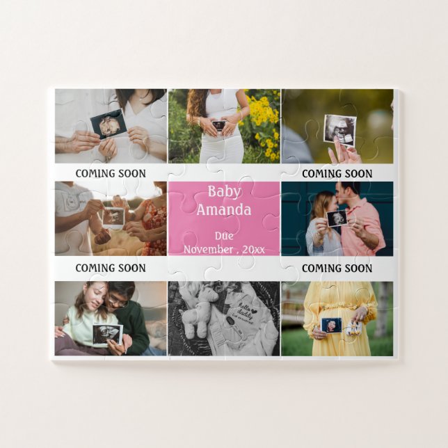Quebra-cabeça Nome da Foto do Bebê Brevemente Anúncio de Gravide (Horizontal)
