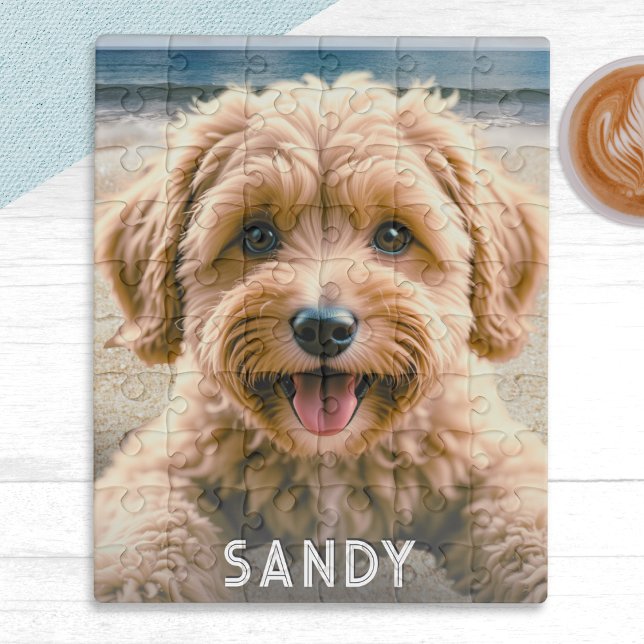 Quebra-cabeça Nome da Foto do Seu Cachorro Lembrança Personaliza (A jigsaw puzzle personalized with a photo of your dog and your pet's name)