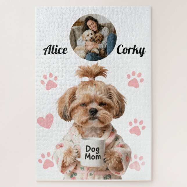Quebra-cabeça Nome de Foto de Mãe de Cachorro Rosa Fofa (Vertical)