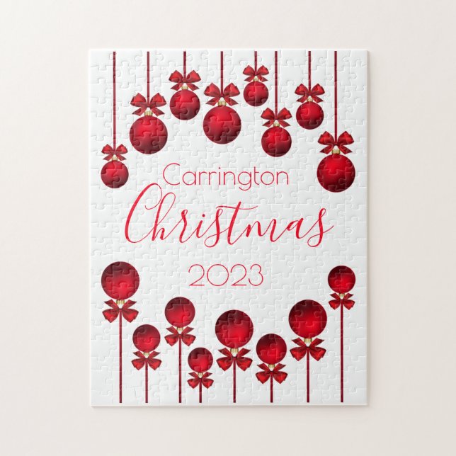 Quebra-cabeça Nome de Natal Ano Ornamentos Vermelhos Fitas Scrip (Vertical)