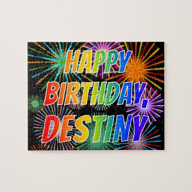 Quebra-cabeça Nome "DESTINY", Diversão "FELIZ ANIVERSÁRIO" (Horizontal)