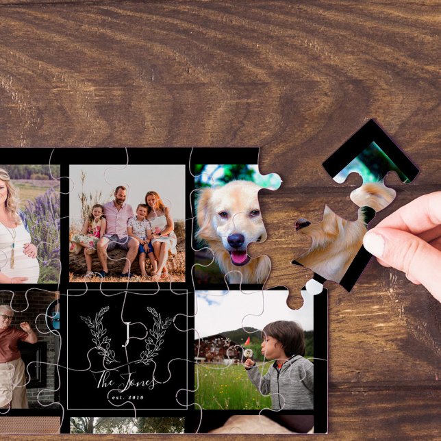 Quebra-cabeça Nome do monograma de colagem de fotografias da fam (Criador carregado)