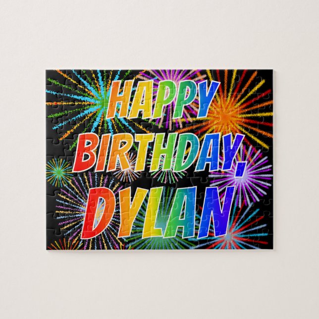 Quebra-cabeça Nome "DYLAN", Diversão "FELIZ ANIVERSÁRIO" (Horizontal)