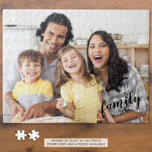 Quebra-cabeça Nome e Data do Script Preto de Foto da Família Mod