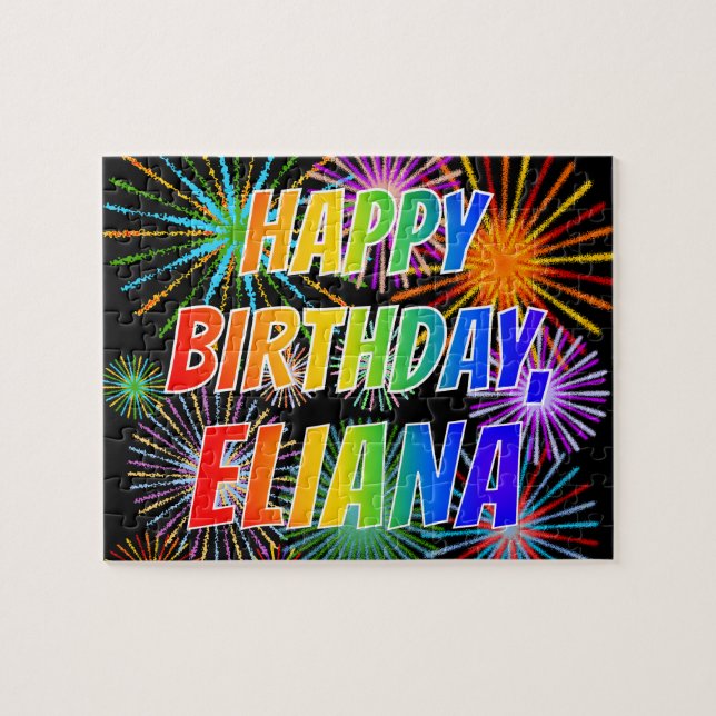 Quebra-cabeça Nome "ELIANA", Diversão "FELIZ ANIVERSÁRIO" (Horizontal)