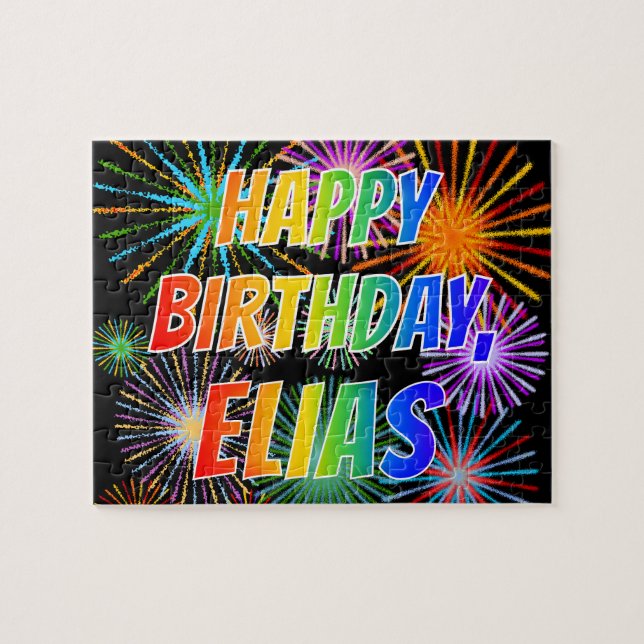 Quebra-cabeça Nome "ELIAS", Diversão "FELIZ ANIVERSÁRIO" (Horizontal)