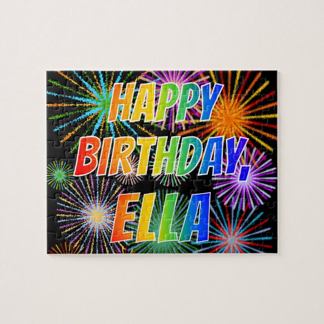 Quebra-cabeça Nome "ELLA", Diversão "FELIZ ANIVERSÁRIO" (Horizontal)