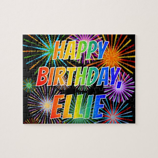 Quebra-cabeça Nome "ELLIE", Diversão "FELIZ ANIVERSÁRIO" (Horizontal)