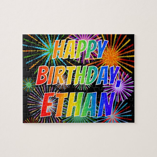 Quebra-cabeça Nome "ETHAN", Diversão "FELIZ ANIVERSÁRIO" (Horizontal)