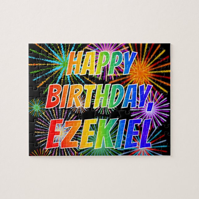 Quebra-cabeça Nome "EZEKIEL", Diversão "FELIZ ANIVERSÁRIO" (Horizontal)