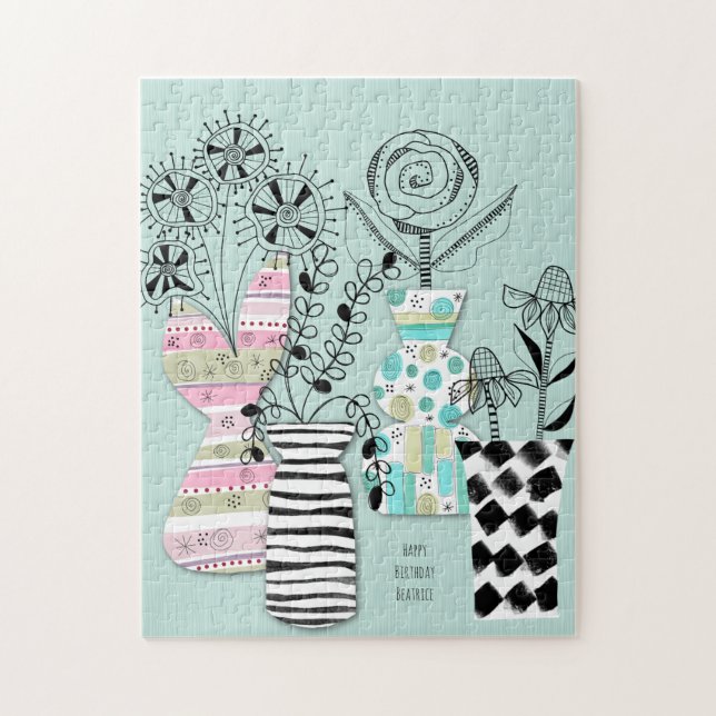 Quebra-cabeça Nome Floral Moderno do Meio século Scandi (Vertical)