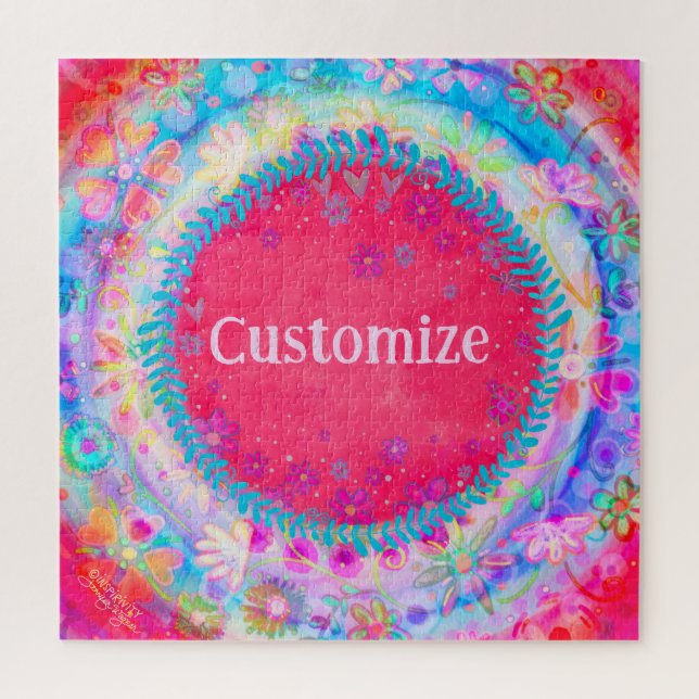 Quebra-cabeça Nome Floral Personalizável Rosa (Vertical)