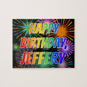 Quebra-cabeça Nome "JEFFERY", Diversão "FELIZ ANIVERSÁRIO"