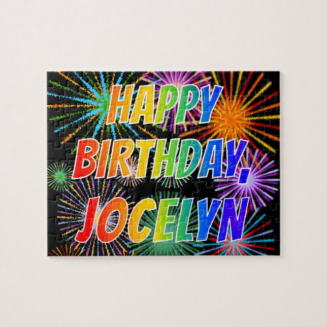 Quebra-cabeça Nome "JOCELYN", Diversão "FELIZ ANIVERSÁRIO" (Horizontal)