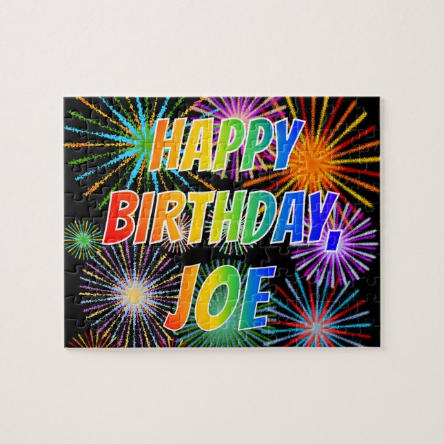 Quebra-cabeça Nome "JOE", Diversão "FELIZ ANIVERSÁRIO" (Horizontal)