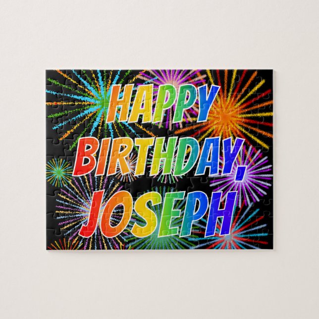 Quebra-cabeça Nome "JOSEPH", Diversão "FELIZ ANIVERSÁRIO" (Horizontal)