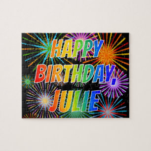 Quebra-cabeça Nome "JULIE", Diversão "FELIZ ANIVERSÁRIO"