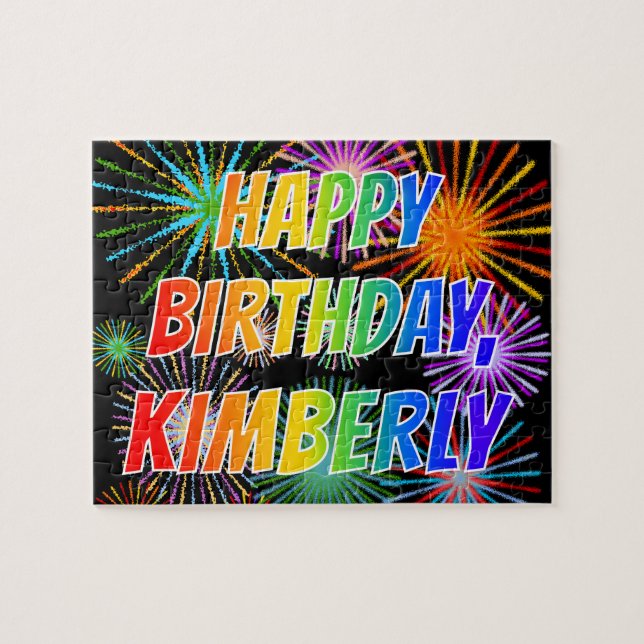 Quebra-cabeça Nome "KIMBERLY", Diversão "FELIZ ANIVERSÁRIO" (Horizontal)