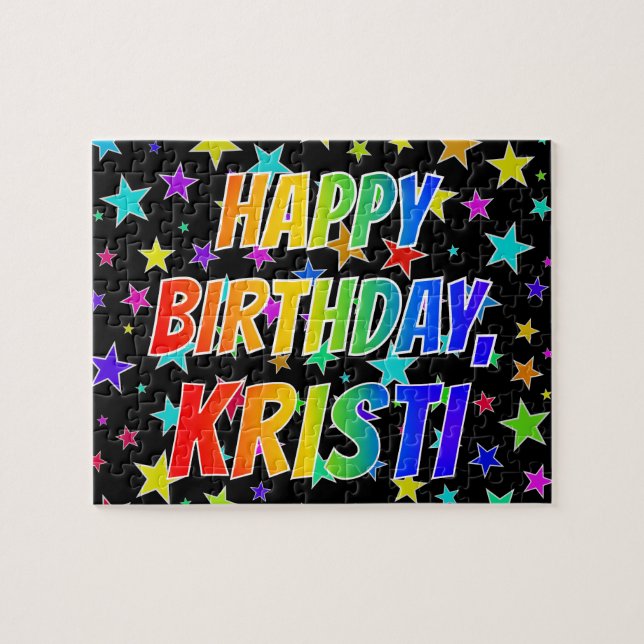 Quebra-cabeça Nome "KRISTI", Diversão "FELIZ ANIVERSÁRIO" (Horizontal)