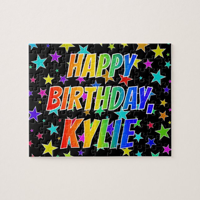 Quebra-cabeça Nome "KYLIE", Diversão "FELIZ ANIVERSÁRIO" (Horizontal)